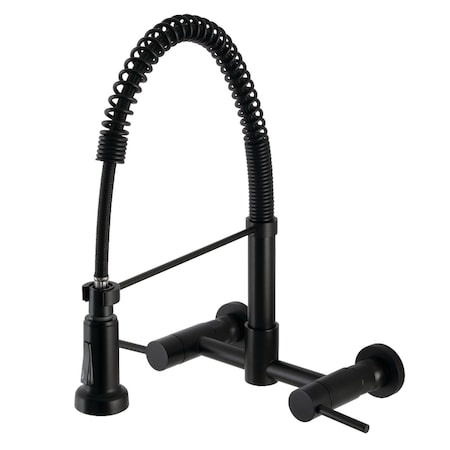 Gourmetier GS8180DL 2-Handle Wall Mount Pull-Down Kitchen Faucet, Matte Black GS8180DL